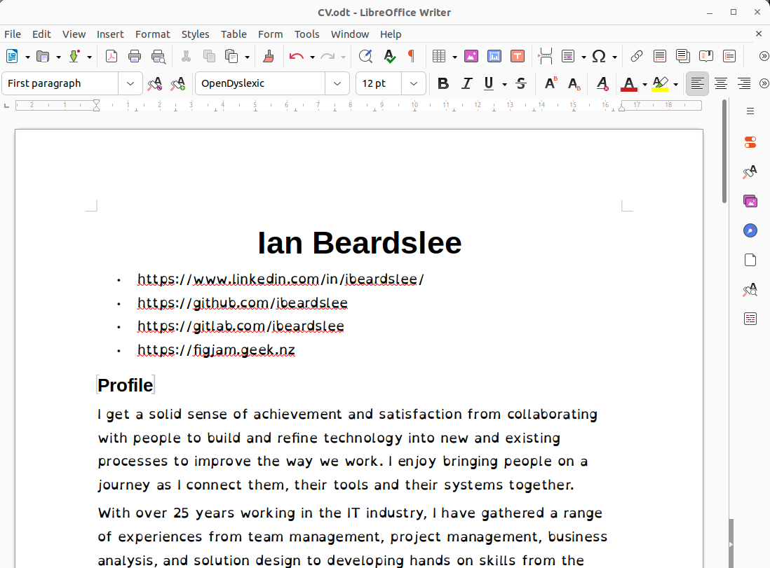 Screenshot: Libreoffice document using OpenDyslexic Font.